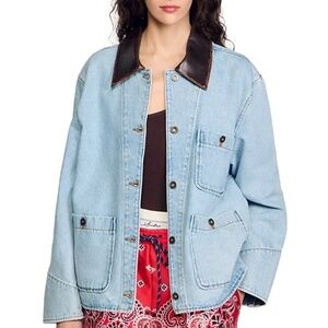 Virginie Leather Collar Denim Jacket